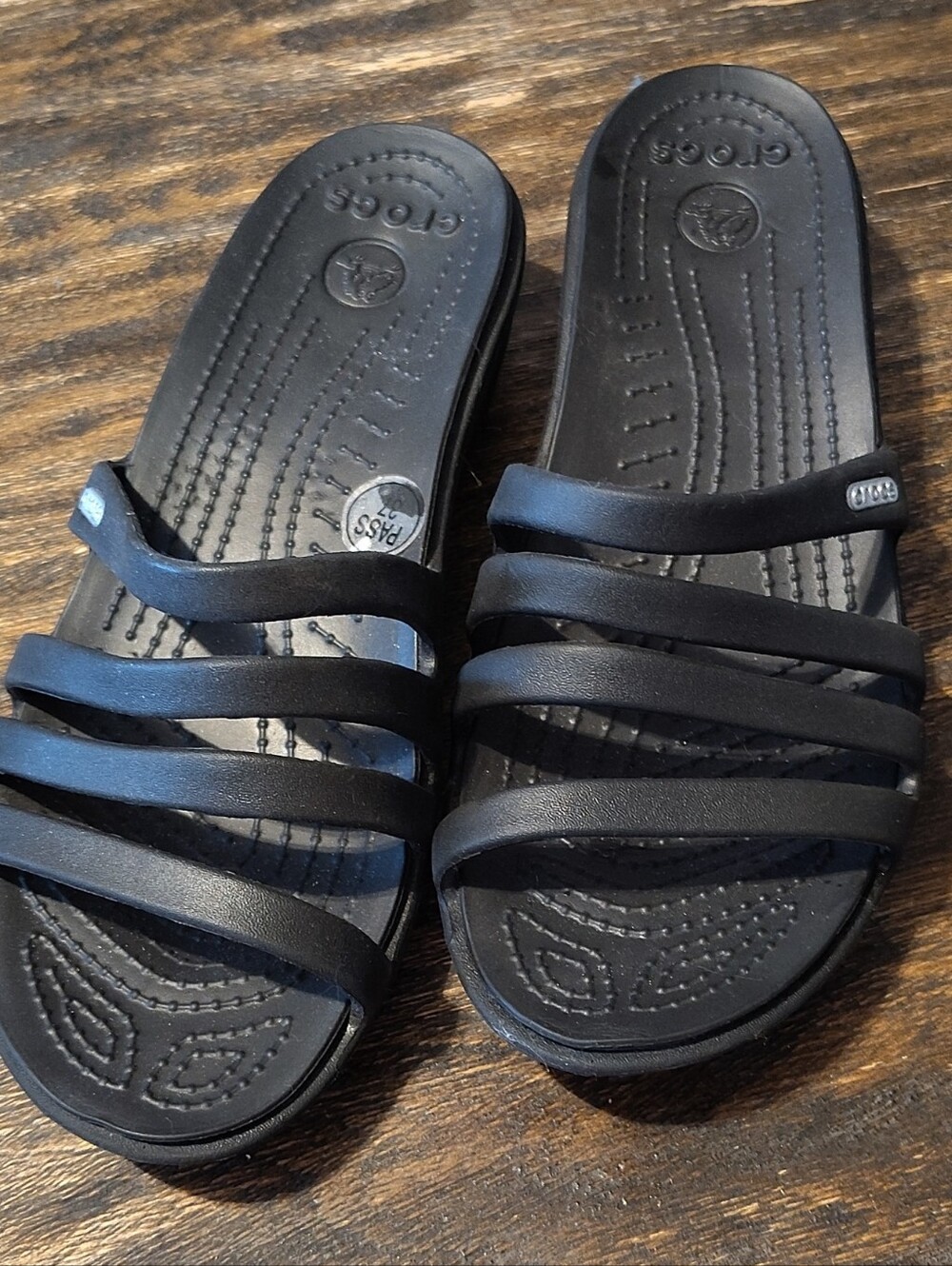 CROCS Women's "Ronda" Black Multi-Strap Wedge Slide Sandals